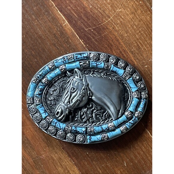 Unbranded Other - Belt Buckle Texas Horse Rhinestones 4 x 3" 1.5" Belt Metal Light